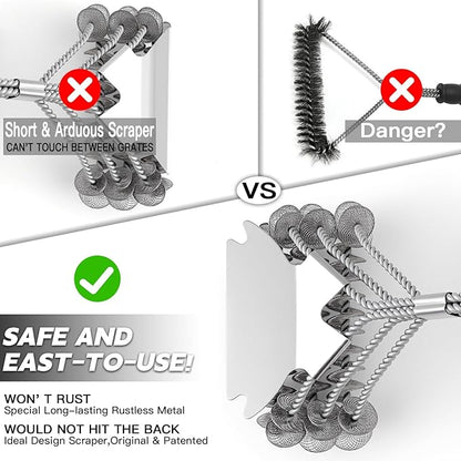 Grill Brush and Scraper Bristle Free Safe BBQ Brush for Grill Stainless Grill Grate Cleaner Safe Grill Accessories for Porcelain/Weber Gas/Charcoal Grill Gifts for Grill Wizard/Men/Dad