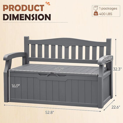 JUMMICO 80 Gallon Resin Outdoor Storage Bench Waterproof, Deck Box | Large Deck - Image 3