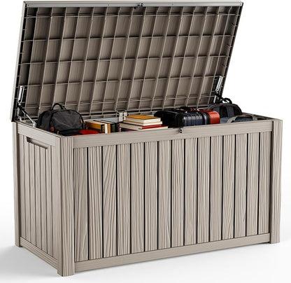 DRATO 200 Gallon Deck Box, Waterproof Resin Large Outdoor Storgae Box for Patio Furniture, Patio Cushions, Gardening Tools, Pool Supplies, Lockable（Gray，200 Gallon）