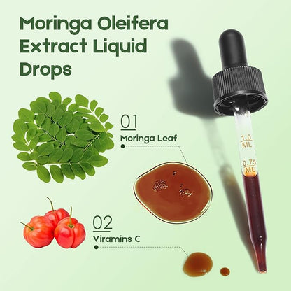Moringa Leaf Drops with Vitamin C, Moringa Oleifera Extract Liquid Drops for Immunity Support,Antioxidant,Overall Health & Energy,Vegan Herbal Supplement 2 fl oz