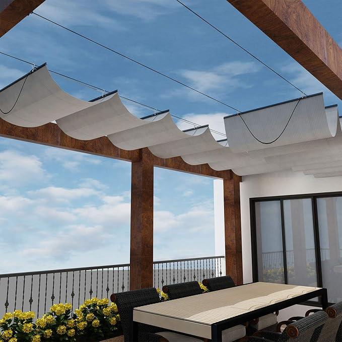 Windscreen4less 4' x 21' Retractable Sun Shade Canopy Cover Sliding Wave Shade by Windscreen4less