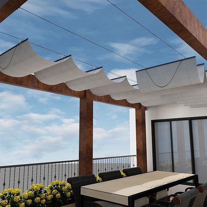 Windscreen4less 4' x 15' Retractable Sun Shade Canopy Cover Sliding Wave Shade by Windscreen4less
