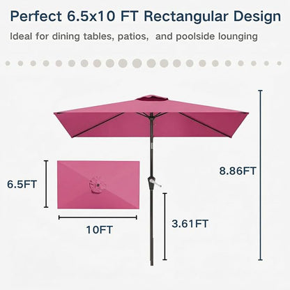 6.5' x 10' Rectangular Patio Umbrella Large Outdoor Market Umbrella w/UV - Image 6