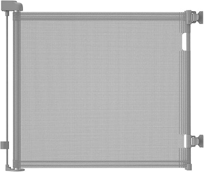 Retractable Baby Gate for Stairs & Doorways, 55" Wide x 33.6" Tall Easy Installation Mesh Dog Gate for Indoor & Outdoor Use,Pet and Dog Safety Gate for Hallways(Grey)