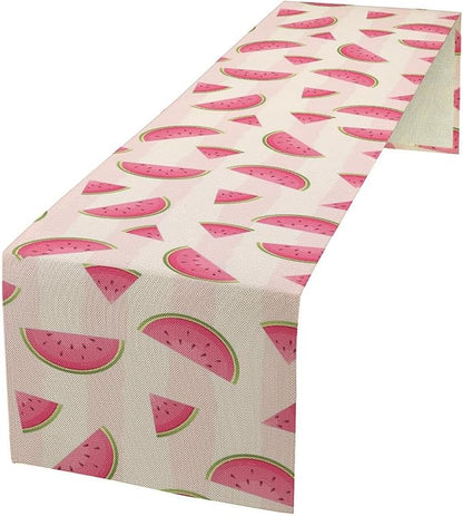 Fruits Table Runner, Tasty Summer Fruit Watermelon Stripes Fun Art Print Table Runner for Kitchen Dining Party Holiday Home 13x120in