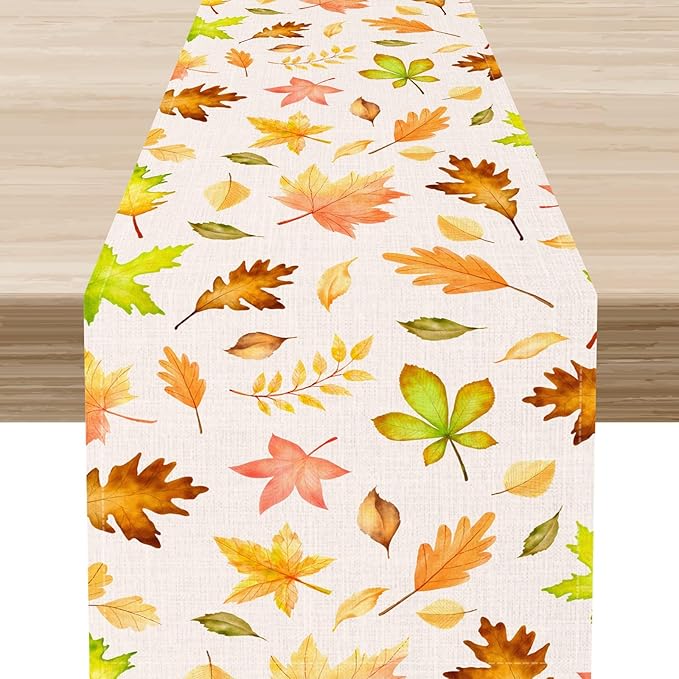 Fall Table Runner, Farmhouse Seasonal Autumn Maple Leaves Harvest Thanksgiving Coffee Table Center Decor for Home Kitchen Dining Patio Holiday Party Indoor Outdoor Table Decorations, 13"x72" Inch