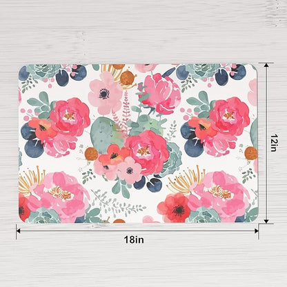 QIYI Placemats Set of 6, 12x18 Inch Faux Leather Place Mats for Kitchen Dinning, Heat Resistant Anti Slip Floral Table Mats, Waterproof Washable Placemat Party Table Décor, Watercolor Pink Flowers