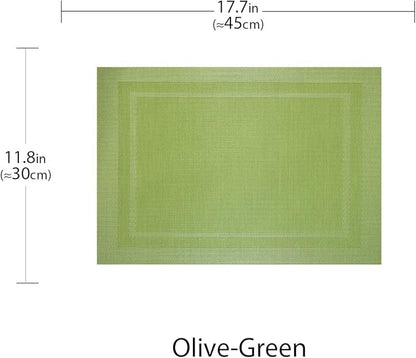 PIGCHCY Heat Insulation Non Slip Plastic Placemats,Washable Easy to Clean Woven Vinyl Kitchen Stain Resistant Placemats for Dining Table Set of 4 (Olive Green)