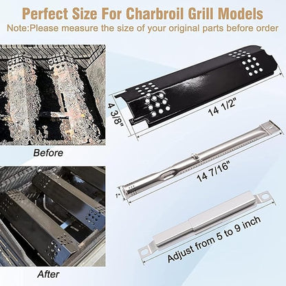 Criditpid Grill Replacement Parts for Charbroil 463340516 463370519 463370516 463278418, Cast Iron Grill Grates, Burners, Igniter, Heat Plates, Crossover Tubes Kit for Charbroil Gas2coal 463336818.