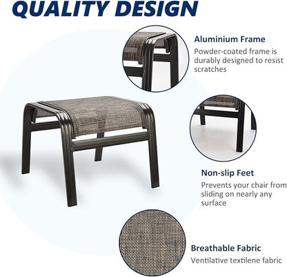 Outdoor Patio Foot Rest Ottoman Seat Textilene Portable Metal Footstool Portable Patio Chairs 2 Set Brown