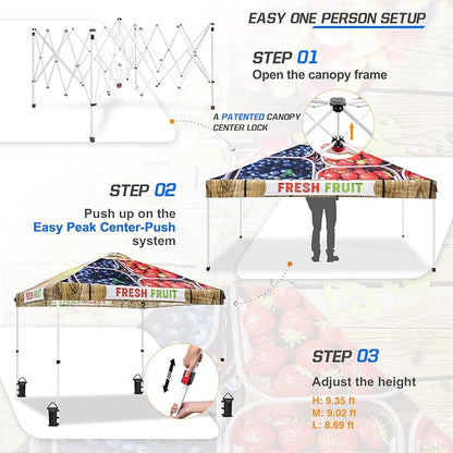 EAGLE PEAK Pop Up Canopy Tent with Wheeled Carry Bag, 8 Stakes, 4 Ropes, 4 Weight Bags, Easy Set Up Tent Canopy, 10x10 ft, 100sqft of Shade, Fruit Stand