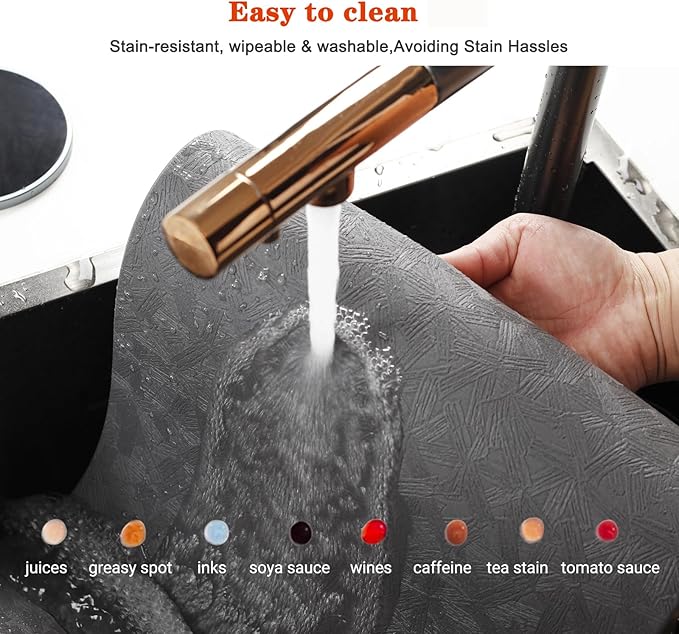 Vinyl Placemats Set of 6 Heat Resistant Easy Clean Non-Slip Place Mats for Dining Table. Faux Leather Waterproof Stain Resistant Wipeable Washable PU Table Mats(6, Gray)