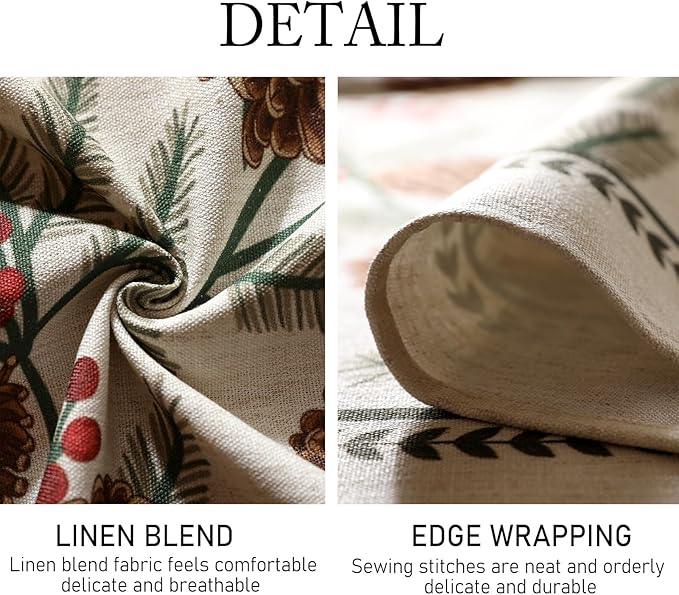 ISAENNE Designer Christmas Beige Linen Round Tablecloth,Pinecones Pattern Indoor Tablecloths,Washable Decor Table Cloth for Dining Thanksgiving Kitchen Christmas,Diameter 67"-Carol B