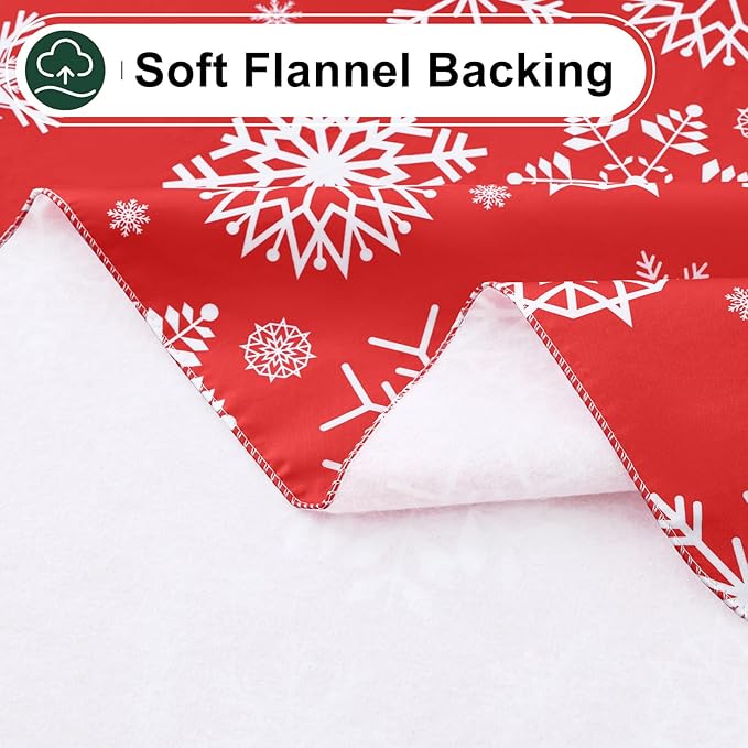 misaya Rectangle Waterproof Vinyl Table Cloth, Wipeable Tablecloth with Flannel Backing, Plastic Table Cover for Dinner, Christmas Party (Red Snowflake, 52" x 70")