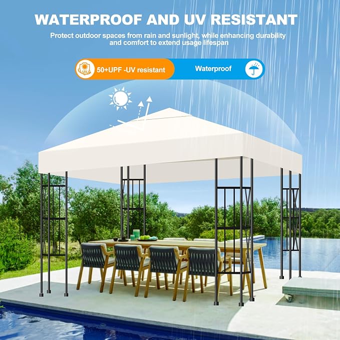 10x10 Gazebo Canopy Replacement Top, 300D High-Density Waterproof Single Layer - Image 2
