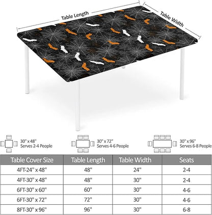 Rectangle Table Cloth Cover Waterproof Elastic Fitted Polyester Fitted Tablecloths for 4 Foot Tables for Indoor,Picnic, Camping, Outdoor （48" x 30"，Halloween）