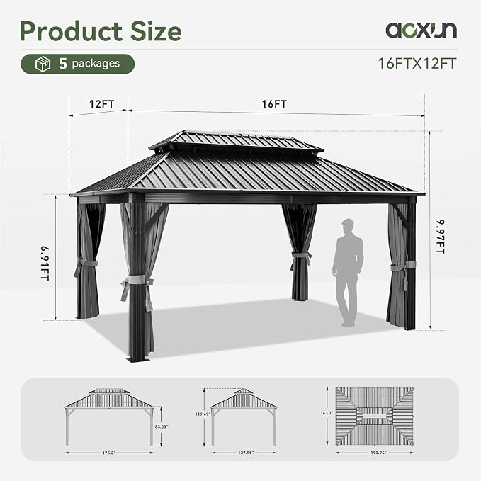 Aoxun Gazebo 16x12 Hardtop Gazebo - Image 4