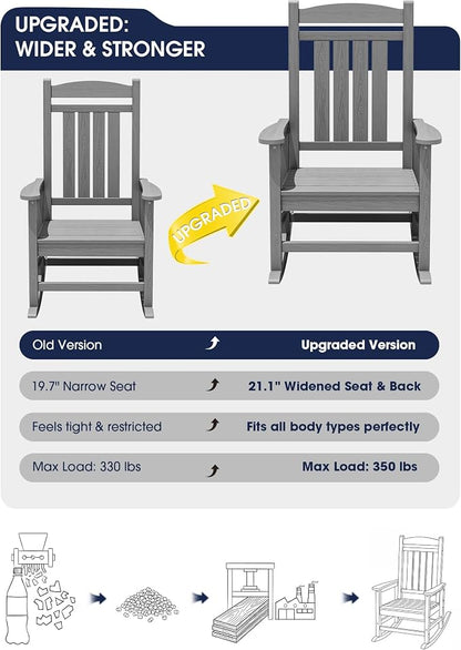 Oversized Outdoor Rocking Chair Set of 6, Porch Rockers, Light Gray | - Image 3