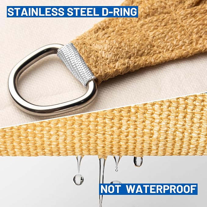 Sun Shade Sail 7'x13'x14.8' Sand Triangle Shade Cover Custom Size | 95% UV Block - Image 6