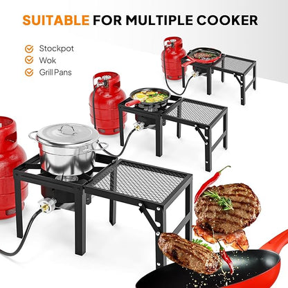 Bonnlo Single Burner Propane Stove with Foldable Side Shelf, 75000BTU Portable Propane Burner with Adjustment Regulator, Gas Stove for Outdoor Camping Patio Cooking Turkey Frying Seafood Boiling