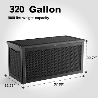 PatioZen 320 Gallon Resin Deck Box, Lockable Weatherproof Outdoor Storage Box - Image 2