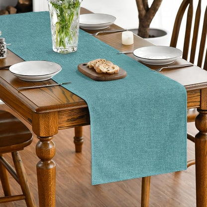 Artoid Mode Turquoise Aqua Table Runner, Seasonal Summer Washable Kitchen Dining Table Decoration for Home Party Decor 13x120 Inch