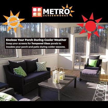 Metro Screenworks Custom Tempered Glass Panel for Porch & Patio Panels, Outdoor Enclosures & Replacement - Enclose Your Porch with Tempered Glass Panels