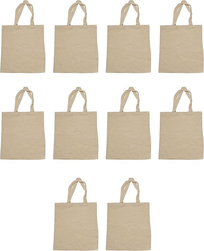 DISCOUNT PROMOS Cotton Canvas Tote Bags Set of 10, Bulk Pack - Reusable, Great for Shopping, Grocery, Beach, Picnic, Wedding Favors - Natural
