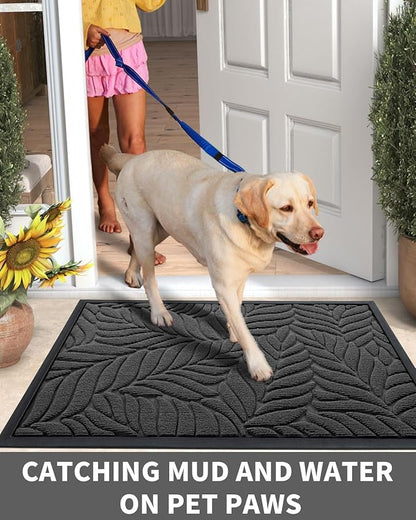Yimobra Front Door Mat Outdoor Indoor, 29.5x17 All-Season Waterproof Door Mat Outside Entrance, All-Weather Non-Slip Outside Doormat for Garage Patio Entryway, Grey