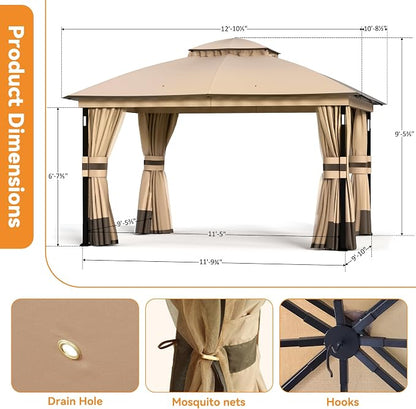 Patio Gazebo 11'x13' with LED Lights & Bluetooth Speaker, Heavy Duty Outdoor - Image 3