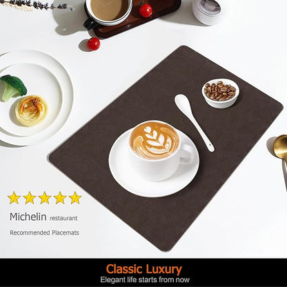 Vinyl Placemats Set of 4 Faux Leather 100% Waterproof Wipeable Washable Place Mats Heat Resistant Easy Clean Non-Slip Table Mats for Indoor Outdoor. (4,Coffee)