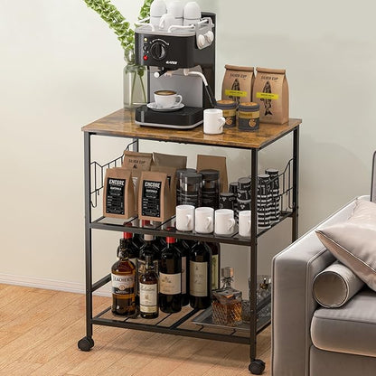 Rolling Kitchen Microwave Cart with Wheels, 3 Tier Microwave Storage Cart with Adjustable Shelves, Coffee Table, Utility Cart for Kitchen, Living Room, Office, Laundry Room