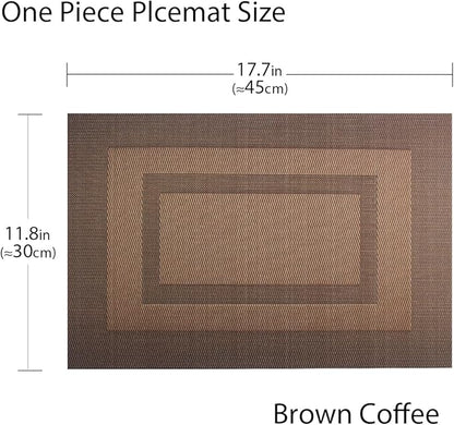 PIGCHCY Placemats Set of 6,Washable Woven Vinyl Kitchen Table Mats Non Slip Durable Placemats Heat Resistant Placemats for Dining Table(Coffee Brown)