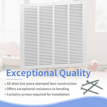 20"W x 20"H [Duct Opening Size] Steel Return Air Grille, Air Return Vent Cover for Ceiling and Sidewall - HVAC Air Vent Covers - [Outer Dimensions: 21.75"W x 21.75"H]
