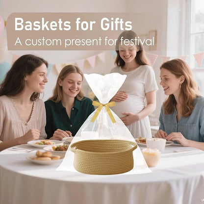 Woven Basket,Small Rope Storage Bin with Handles & Ribbon Bag, Organizer for Shelves Closets,Gift Basket Empty for Birthday,Books,Dog Toys, Jute