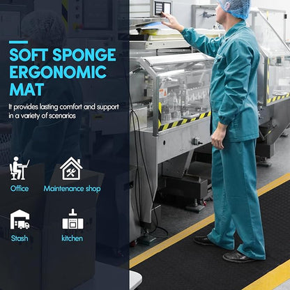 2 x 7 FT Anti Fatigue Mats Industrial 15/16 Inch Thick Soft Sponge Ergonomic Mat Durable Heavy Duty Diamond Plate for Standing Non Slip Industrial Grade Floor Mat for Leg & Back Pain