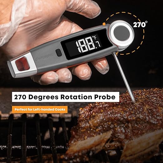 Finaltouch X10 Instant Read Digital Meat Thermometer NSF Certified Waterproof Professional for Cooking Grilling BBQ Baking Candy Oil with Rotating Probe and Backlit Display (Tangerine Tart)