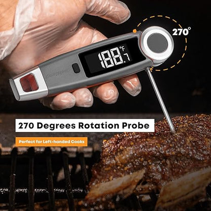 Finaltouch X10 Instant Read Digital Meat Thermometer NSF Certified Waterproof Professional for Cooking Grilling BBQ Baking Candy Oil with Rotating Probe and Backlit Display (Tangerine Tart)