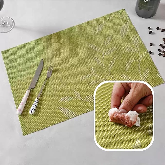 Leaf Placemats Set of 4, Non-Slip Heat-Resistant 18" x 12" Vinyl Washable Placemats for Kitchen Indoor Outdoor Party Birthdays Weddings Decoration (Black)