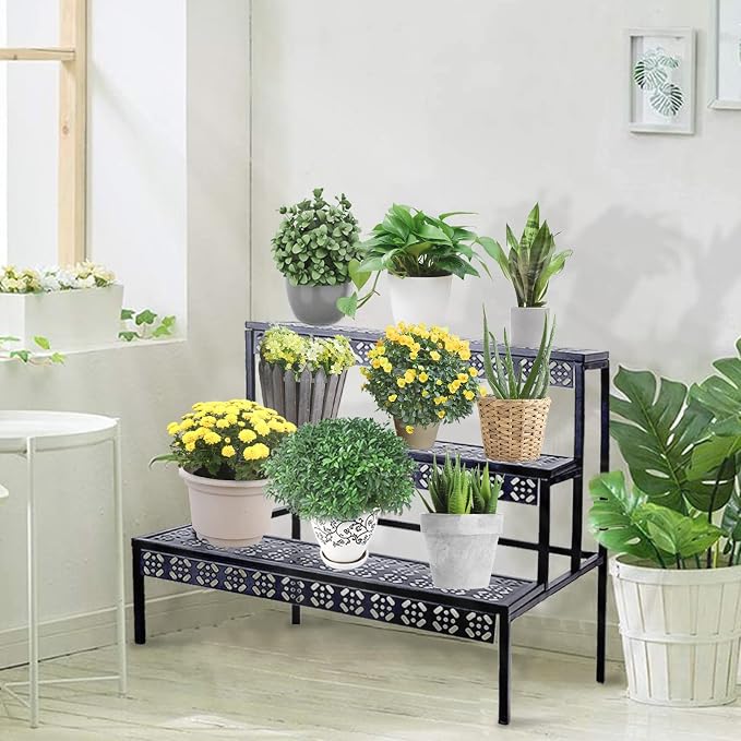 aboxoo 3-Tier Stair Style Metal Plant Stand, Large Indoor Outdoor Shelf | Holds - Image 6