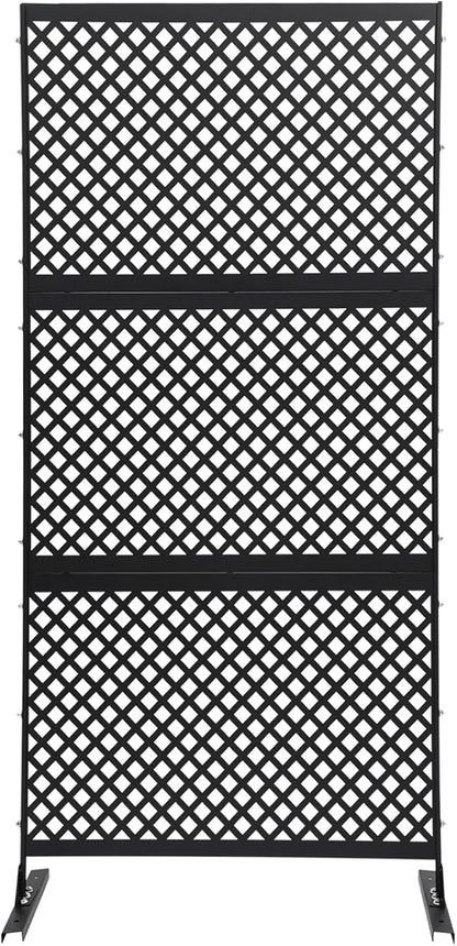 75" H×35" W Decorative Outdoor Privacy Screen with Stand, Outdoor Decor Privacy Fence Screen Metal Fence Panels, Free Standing Metal Divider for Patio Lawn Deck (Black-Small Square)