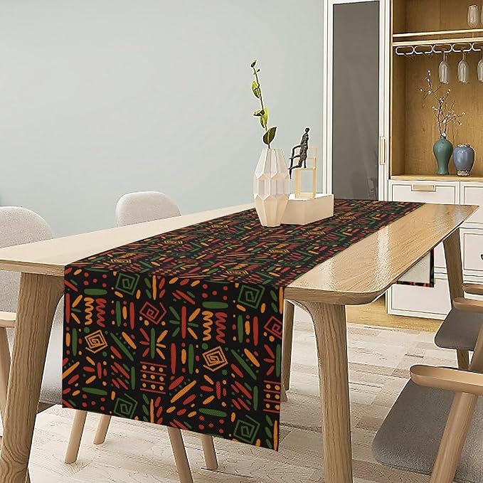 African Tribal Table Runner, Black Liberation Traditional Juneteenth Kitchen Dining Table Decoration for Home Party Holiday Dining Banquet 13x60in