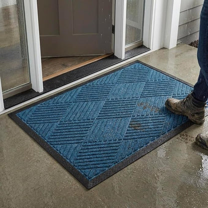 Ecomills Deluxe Diamond Entrance Door Mat, XX-Large Heavy Duty Absorbent Rubber Rug, Blue, 4’ X 6’ feet