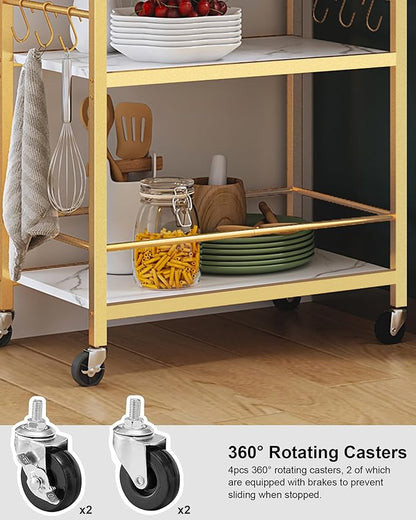 TUTOTAK Bar Cart - Serving Cart for Home - Microwave Cart, Drink Cart, Mobile Kitchen Shelf with Wine Rack and Glass Holder, Rolling Beverage Cart BC01BMG030