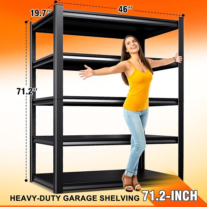 46''W Garage Shelving, AdjustableTall Heavy Duty Shelving, 5T Garage Shelves - Image 3