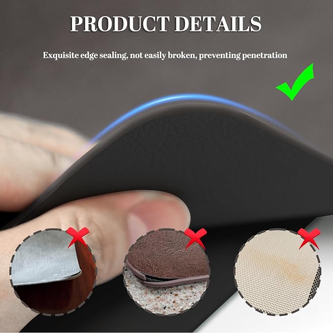 Faux Leather Placemats, Set of 4, 12''×17' Textures on Both Sides, Heat-Resistant, Waterproof and Oil-Proof, Reversible Place Mats for Kitchen, Dining Table, Outdoor-Coffee&Black