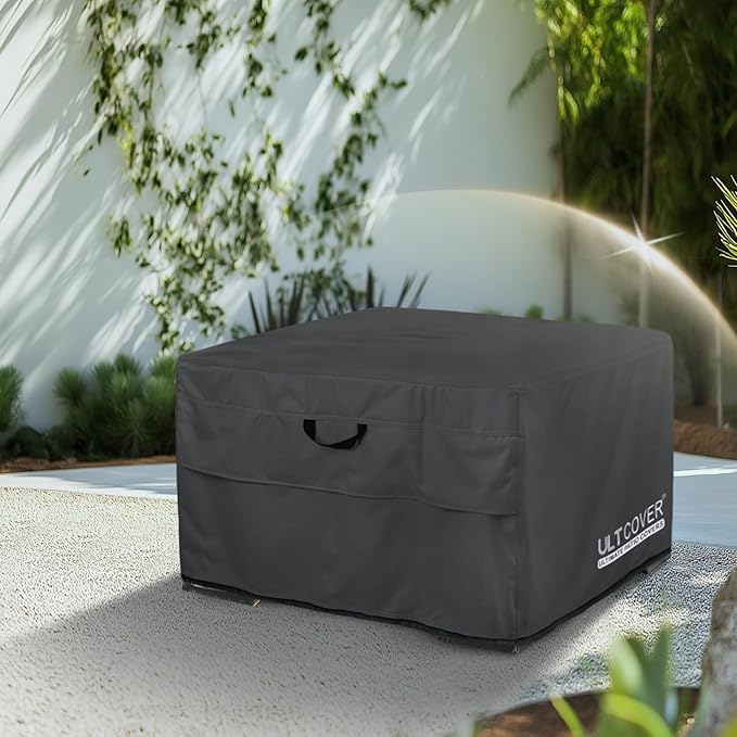 ULTCOVER Patio Fire Pit Table Cover Square 28 inch Outdoor Waterproof Fire Bowl Cover, Black