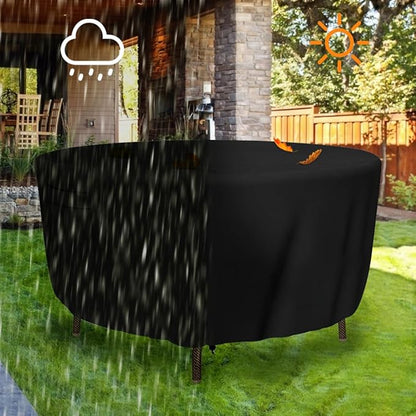 Patio Furniture Covers, Heavy Duty Round Patio Table Cover (84D x 28H Inch) Outdoor Dining & Coffee Table Cover for Veranda, Lawn, Table, Chair-Waterproof & Weather Resistant, Anti UV - Black