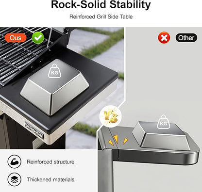 Brand-Man Portable Propane Gas Grill, 4 Burner Compact Cabinet Style Gas BBQ Grill with Infrared Side Burner & Side Table for Outdoor Barbecue Grilling & Backyard Cooking