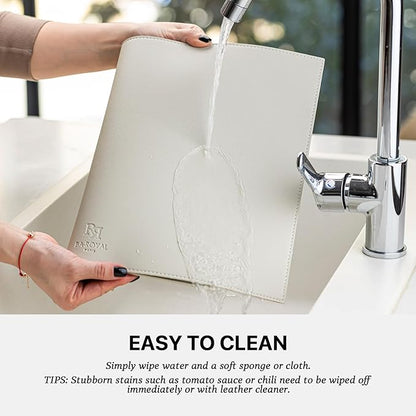 Faux Leather Placemats Set of 6 Vinyl Washable Wipeable Table Mats for Kitchen Dining Table Heat Resistant Waterproof Modern Indoor/Outdoor Placemats Non-Slip Easy Clean Place Mats-Cream White